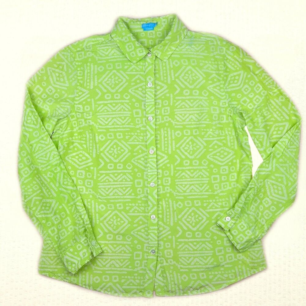 J. Mclaughlin for Dillards Green Lime Long Sleeve Button Blouse Size 8